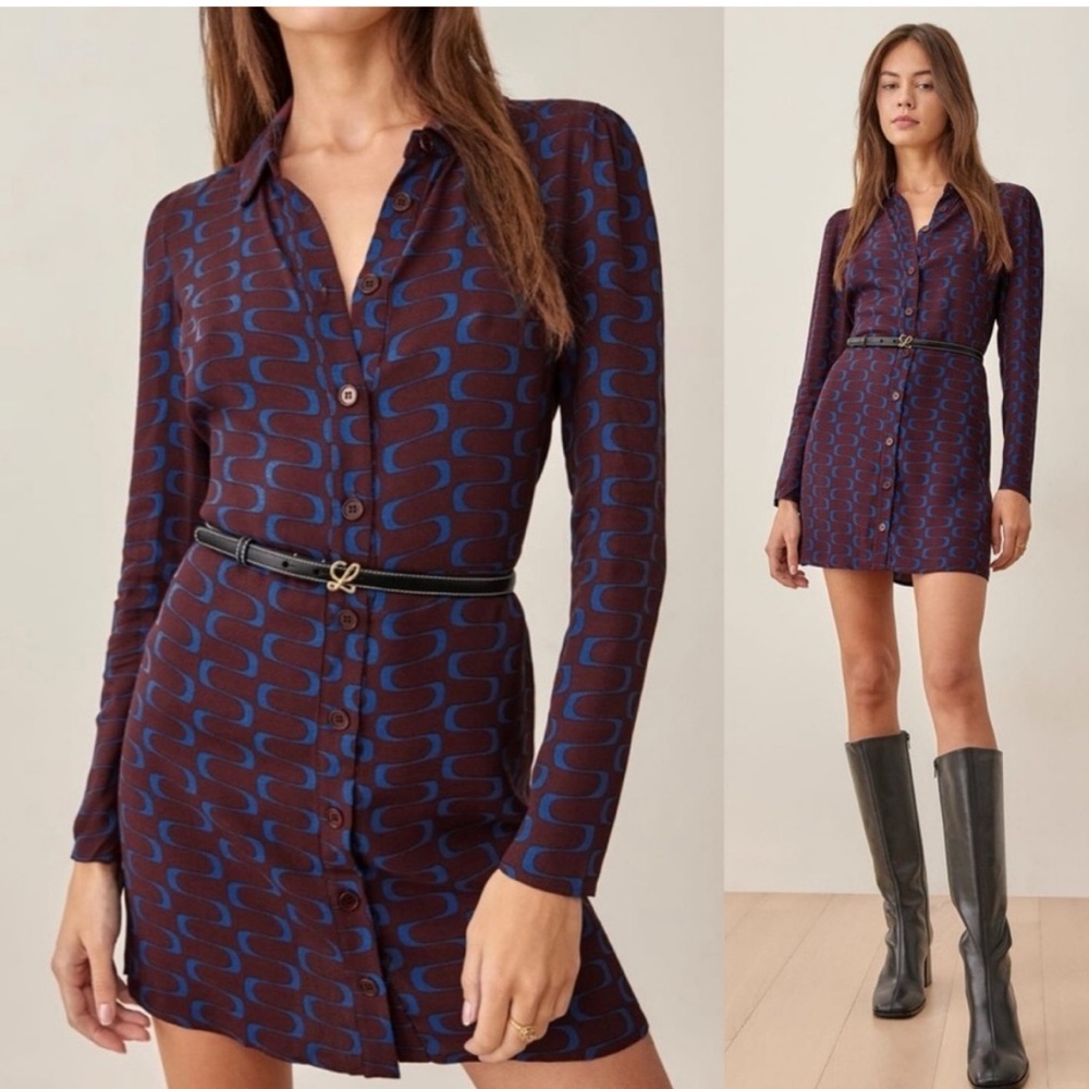 NWOT Reformation Long Sleeve Collared Hugh Dress in Marooned 4